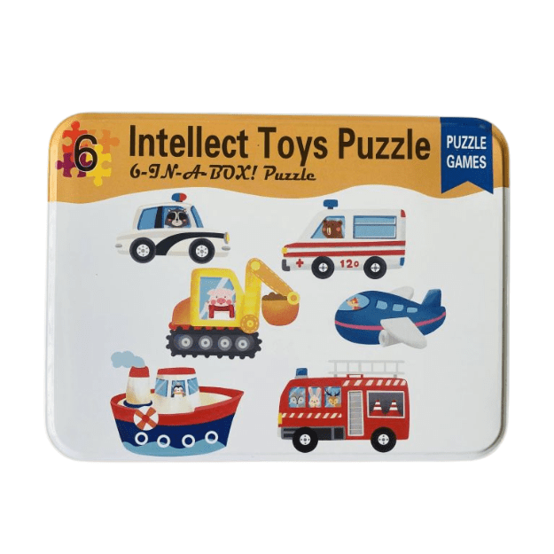 6-in-1 Wooden Puzzle in Travel Tin