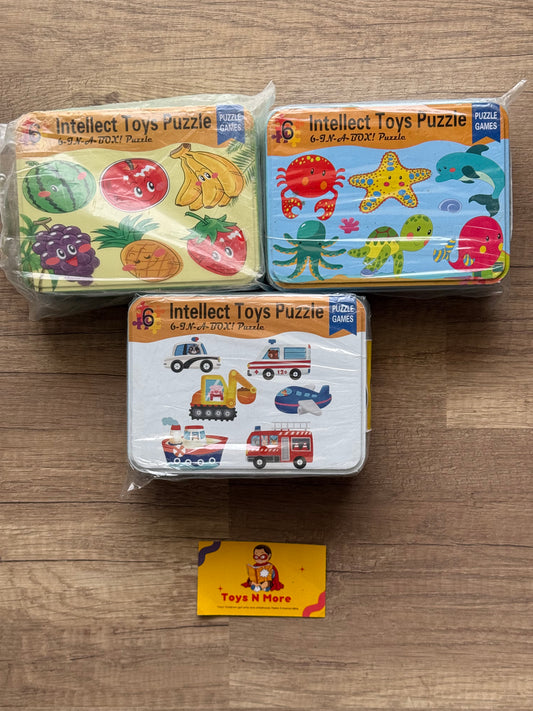 6-in-1 Wooden Puzzle in Travel Tin