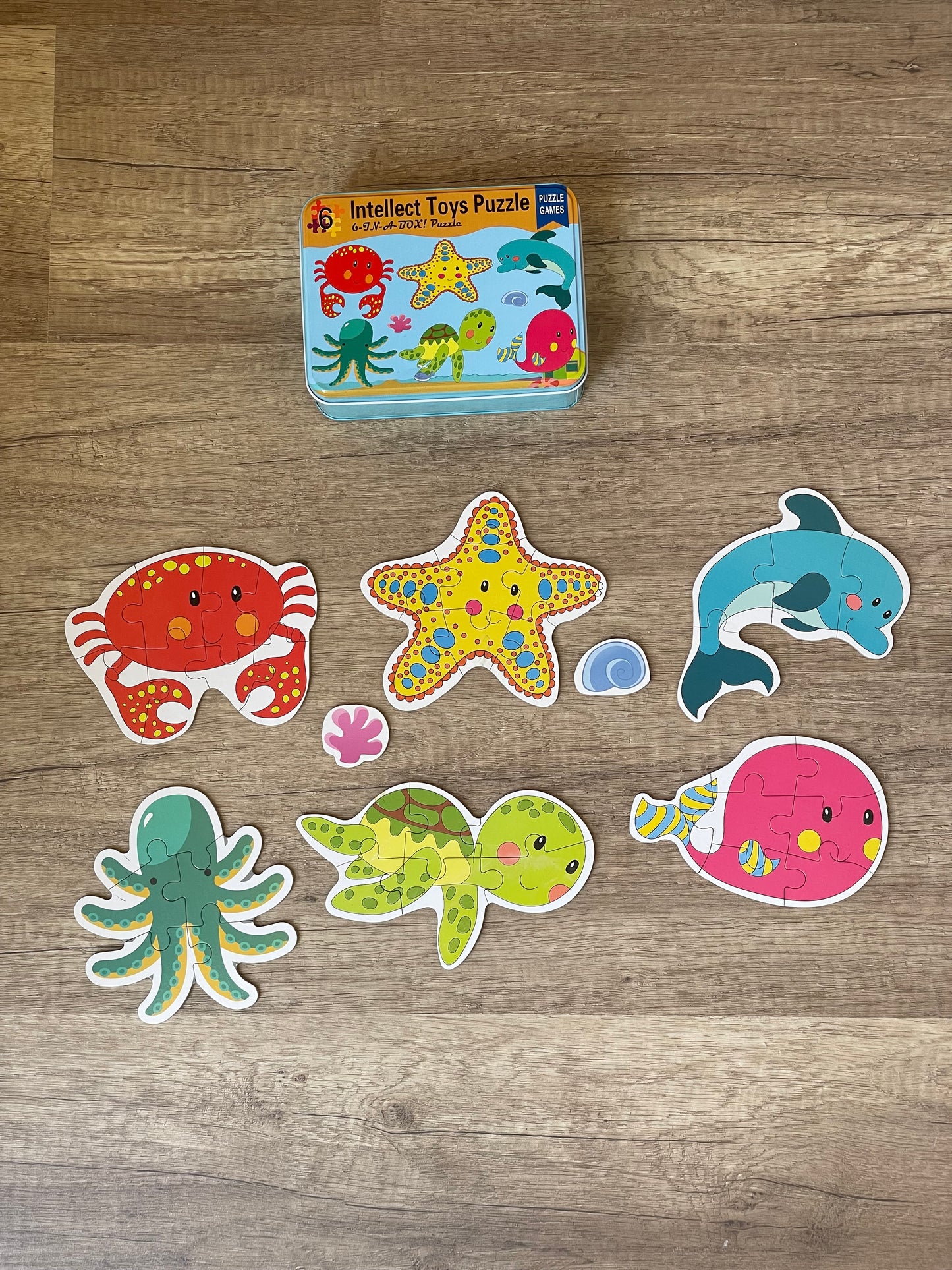 6-in-1 Wooden Puzzle in Travel Tin